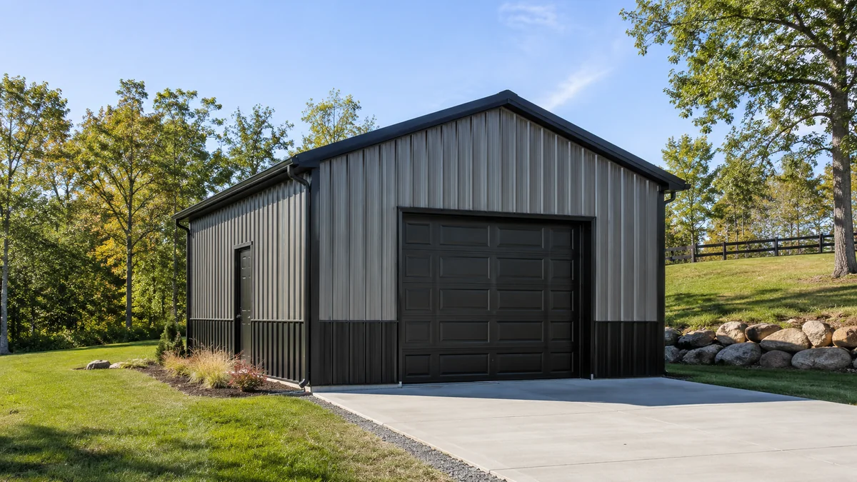 20x30 steel building and metal building exterior example for 20×30 One Car Garage Layout