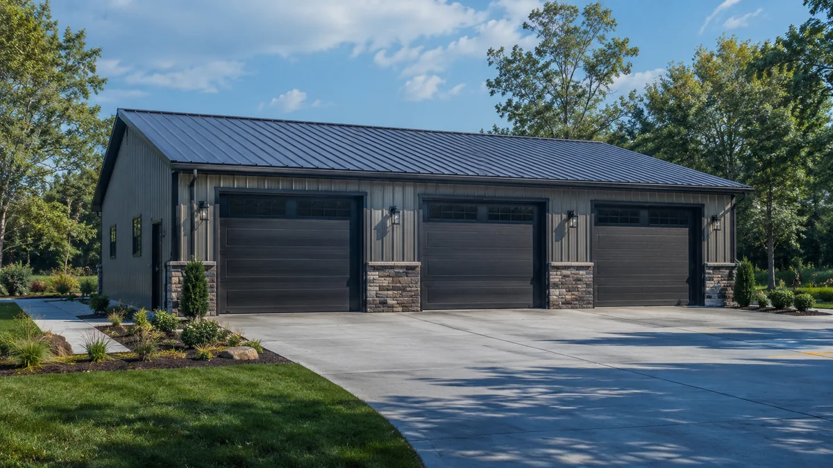 24x40 steel building and metal building exterior example for 24×40 3 Car Metal Garage Layout