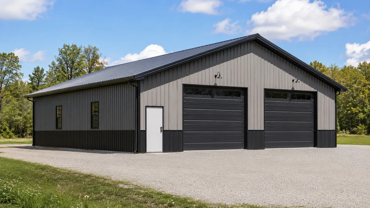 30x40 steel building and metal building exterior example for 30×40 Garage and Workshop Layout
