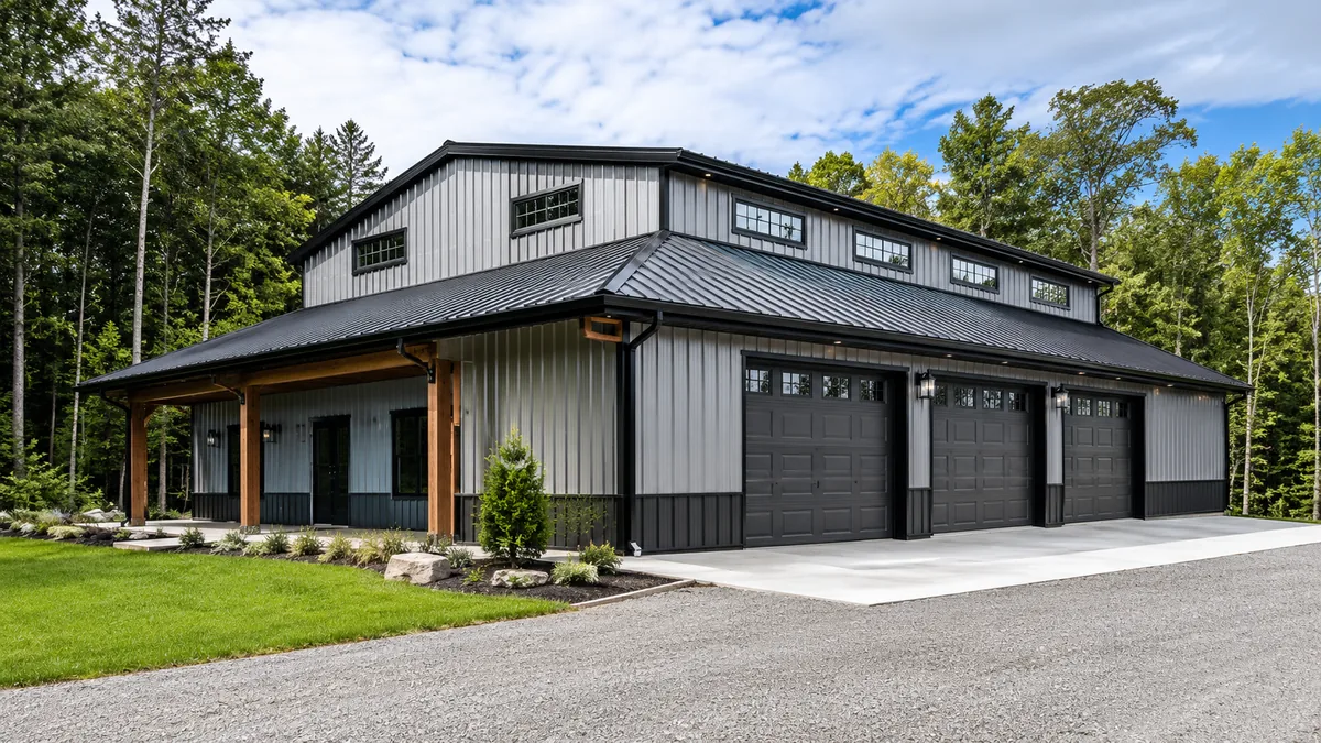30x50 steel building and metal building exterior example for 30×50 Garage With Loft Storage Layout