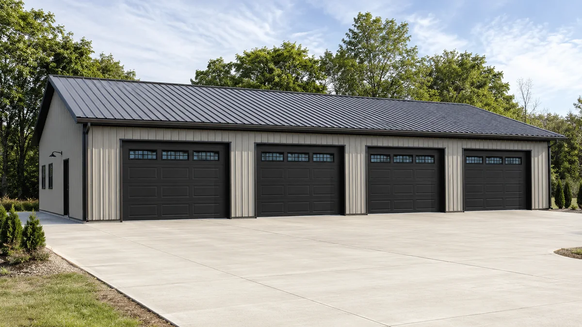 30x60 steel building and metal building exterior example for 30×60 Four Car Garage Layout