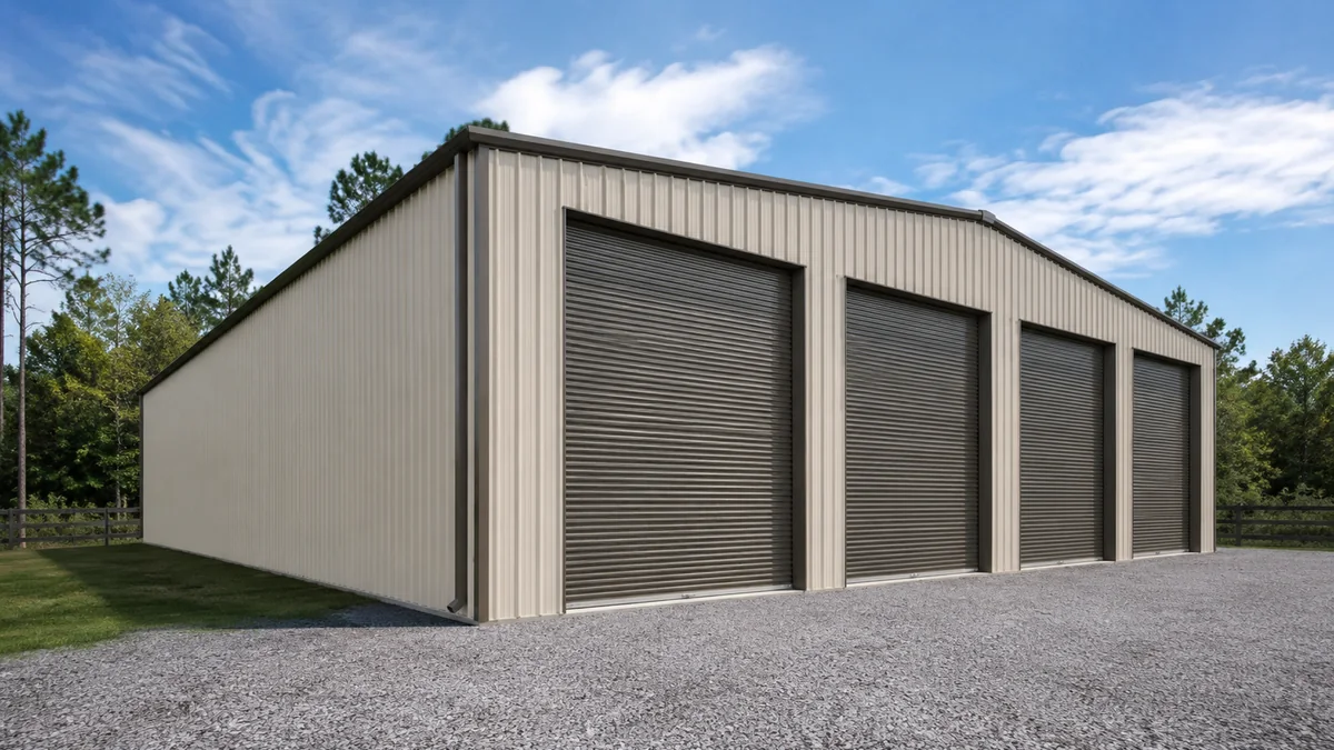 30x60 steel building and metal building exterior example for 30×60 RV and Boat Storage Layout