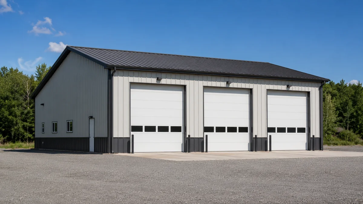 36x48 steel building and metal building exterior example for 36×48 Workshop and Vehicle Layout