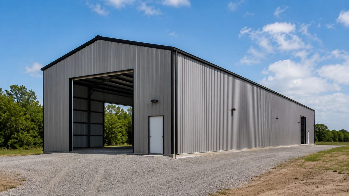 40x100 steel building and metal building exterior example for 40×100 Pull Through Trailer Layout