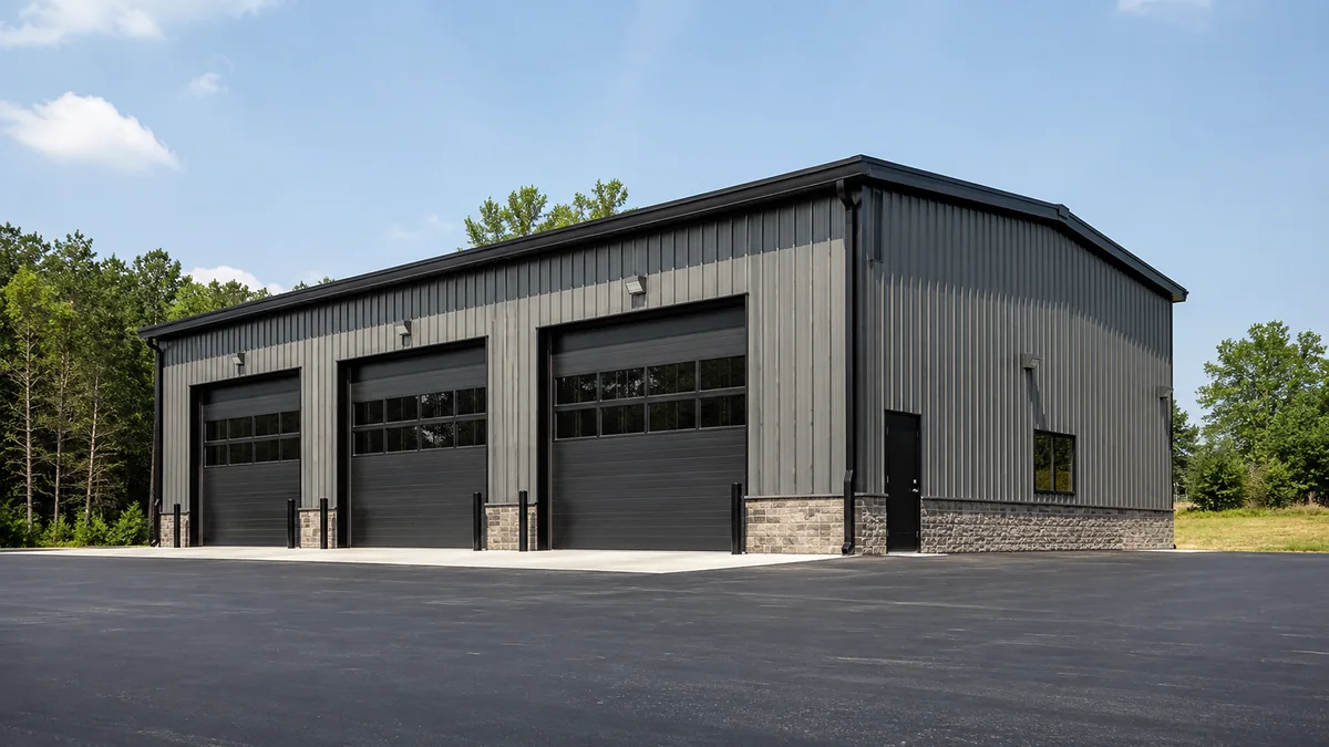 40x40 steel building and metal building exterior example for 40×40 Auto Shop Layout