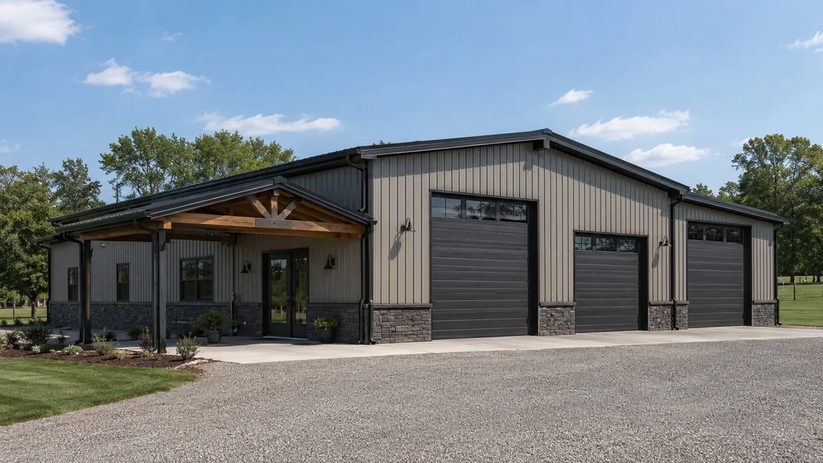 40x60 steel building and metal building exterior example for 40×60 Mixed Use Garage Layout