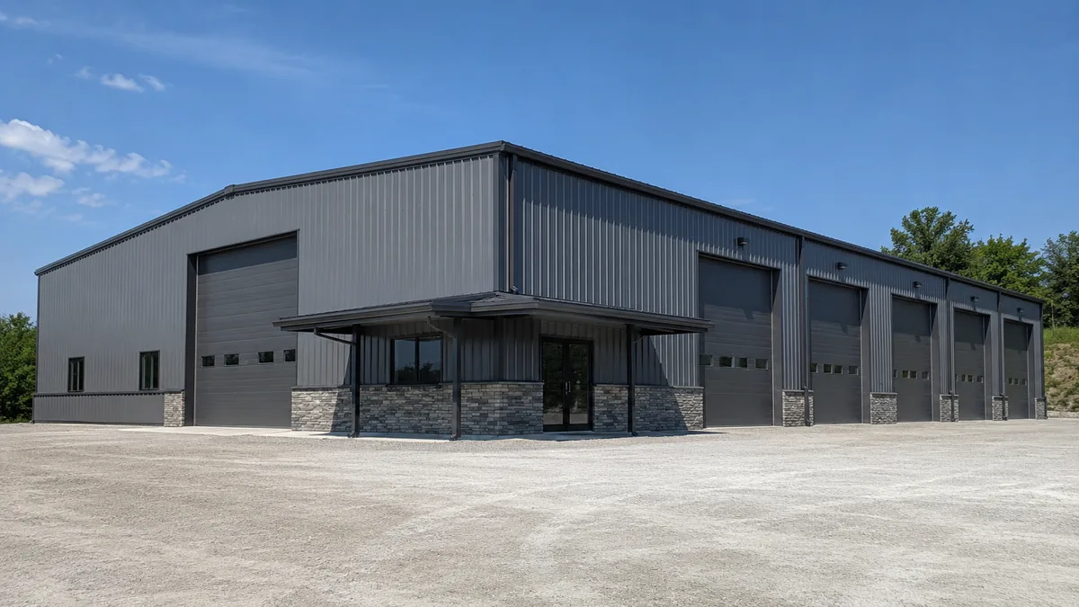 50x100 steel building and metal building exterior example for 50×100 Contractor Storage Layout