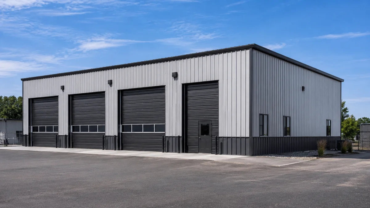 50x50 steel building and metal building exterior example for 50×50 Auto Repair Shop Layout