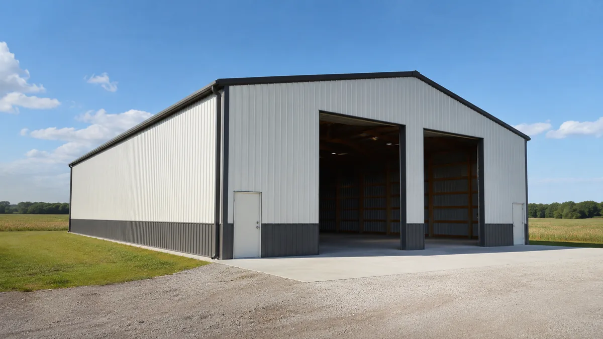 50x70 steel building and metal building exterior example for 50×70 Farm Equipment Layout