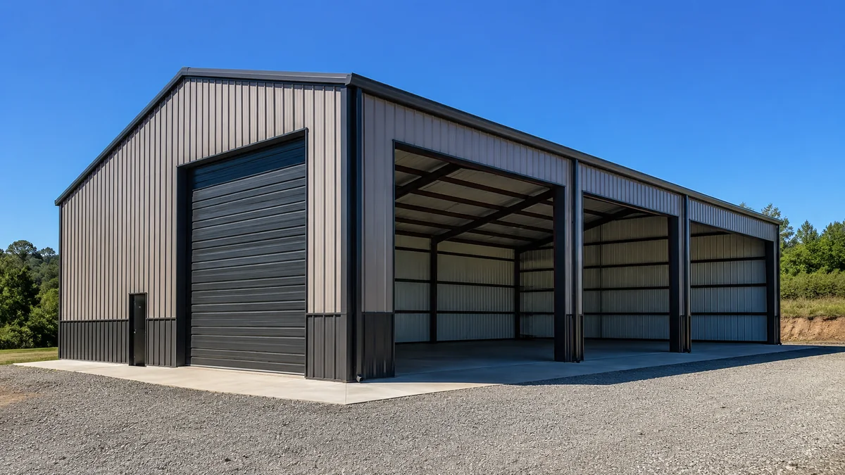 50x80 steel building and metal building exterior example for 50×80 RV and Equipment Layout