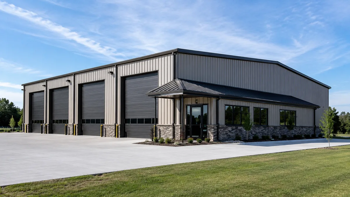 60x80 steel building and metal building exterior example for 60×80 Commercial Fleet Layout