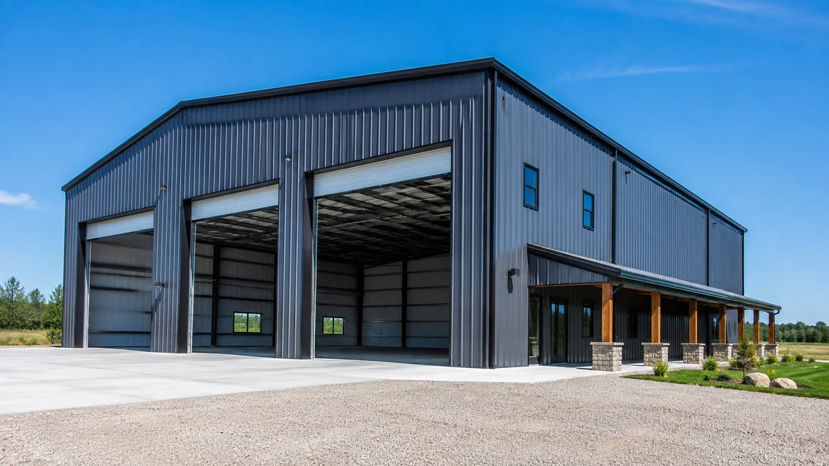 60x80 steel building and metal building exterior example for 60×80 RV and Boat Garage Layout