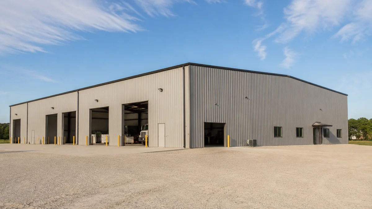 70x100 steel building and metal building exterior example for 70×100 Fleet and Warehouse Layout