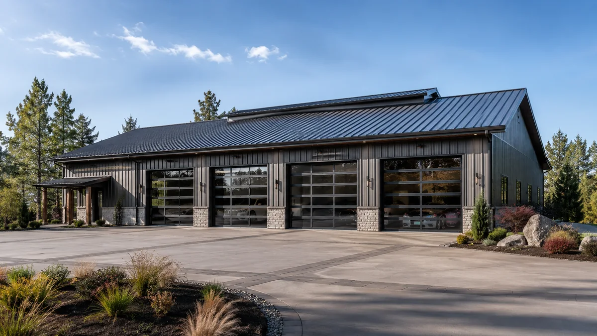 80x80 steel building and metal building exterior example for 80×80 Vehicle Collection Layout