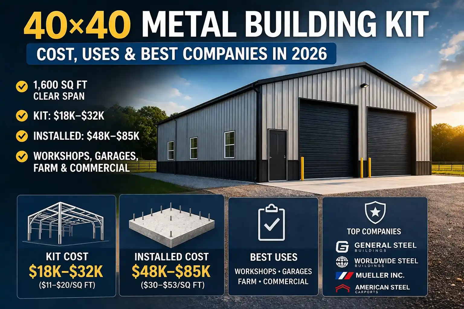 40×40 Metal Building Kit: Cost, Uses & Best Companies in 2026
