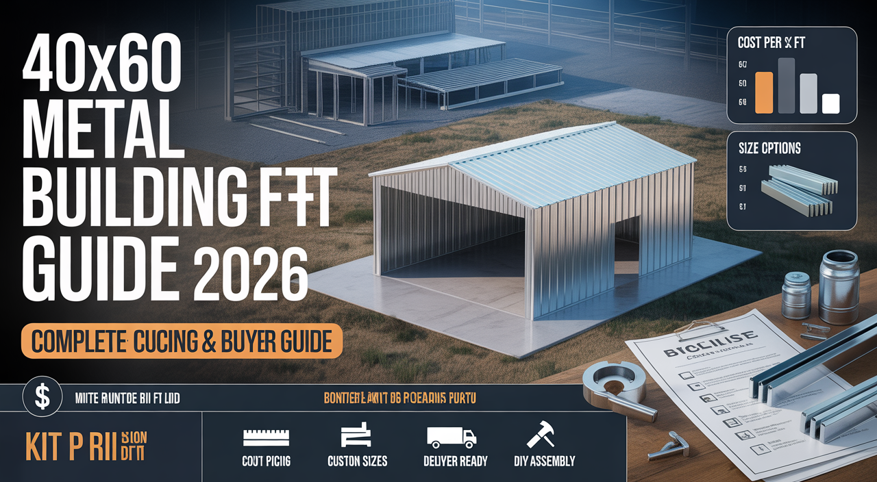 40x60 metal building kit infographic — SteelBuildingKit.com independent buyer's guide