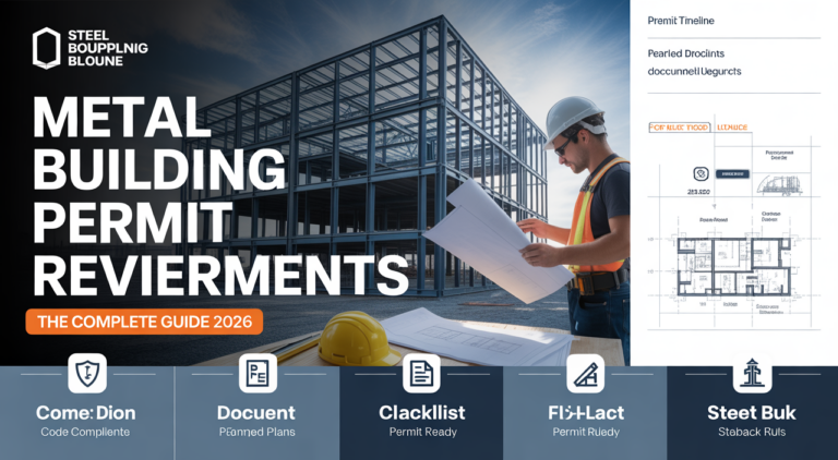 metal building permit requirements infographic — SteelBuildingKit.com independent buyer's guide