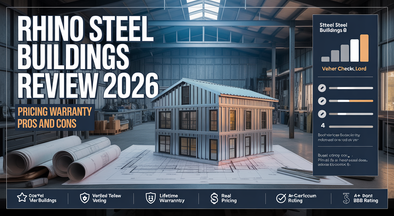 Rhino Steel Buildings review 2026 infographic — SteelBuildingKit.com independent buyer's guide