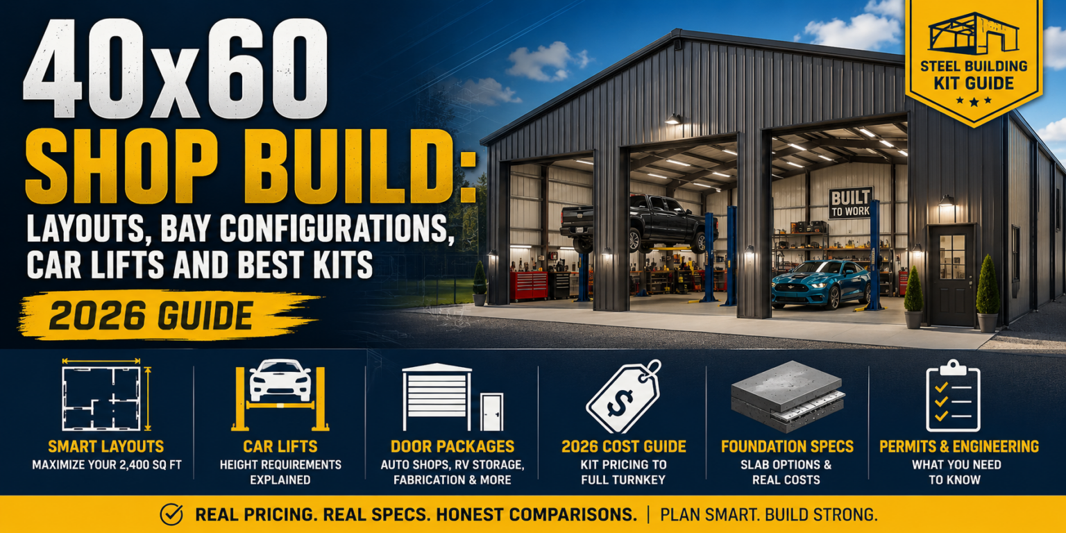 40x60 Shop Build Layouts, Bay Configurations, Car Lifts and Best Kits (2026)