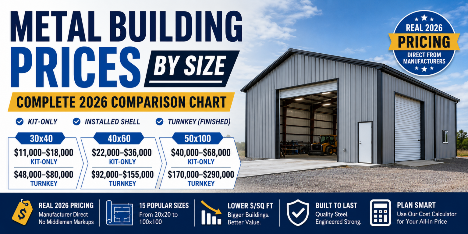 Metal Building Prices by Size Complete 2026 Comparison Chart