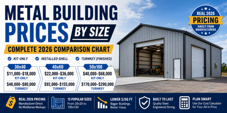 Metal Building Prices by Size Complete 2026 Comparison Chart