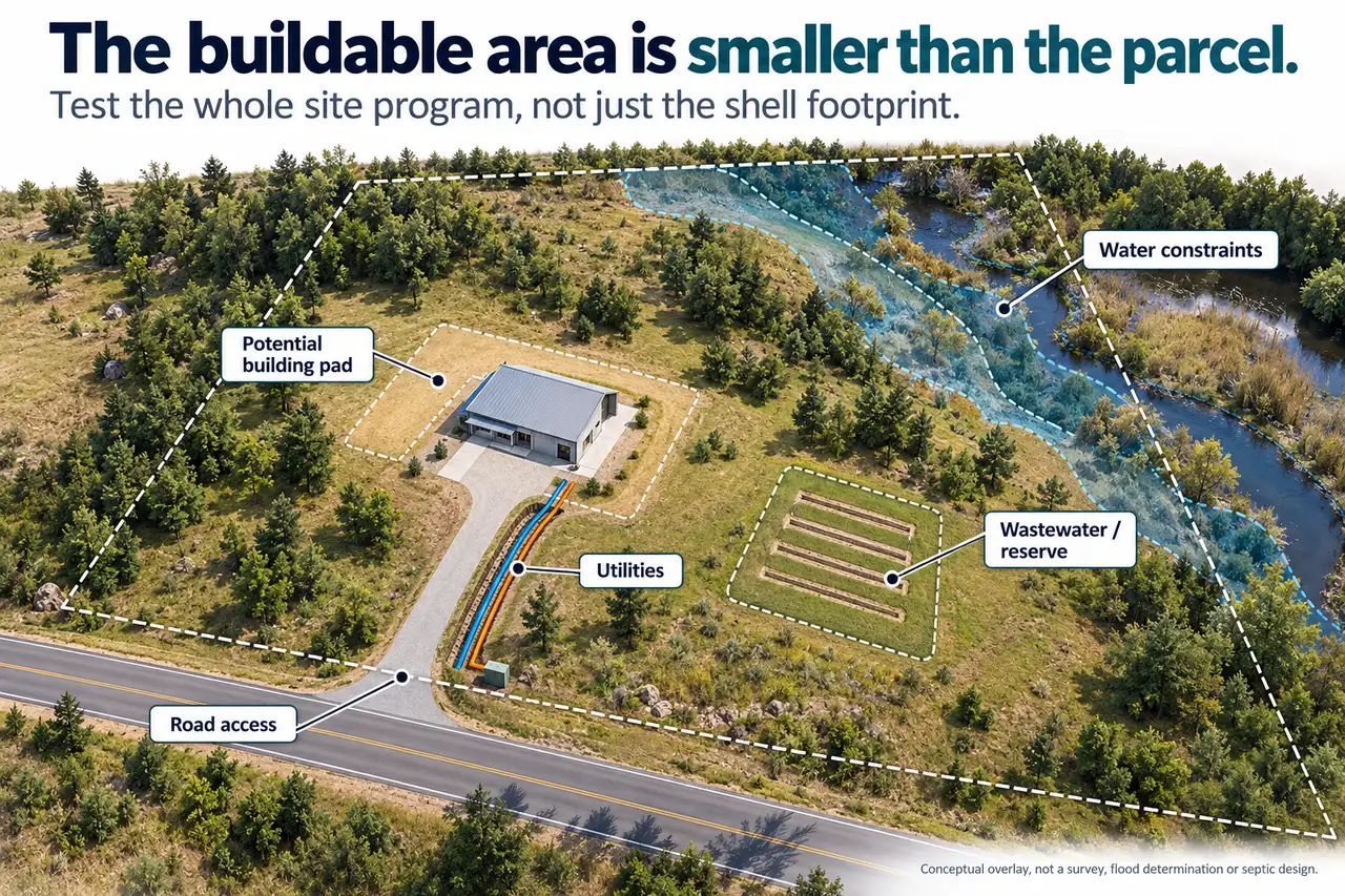 Buying Land for a Barndominium: Zoning, Access, Utilities and Buildable Area 2 Barndominium land buildable area utilities septic.