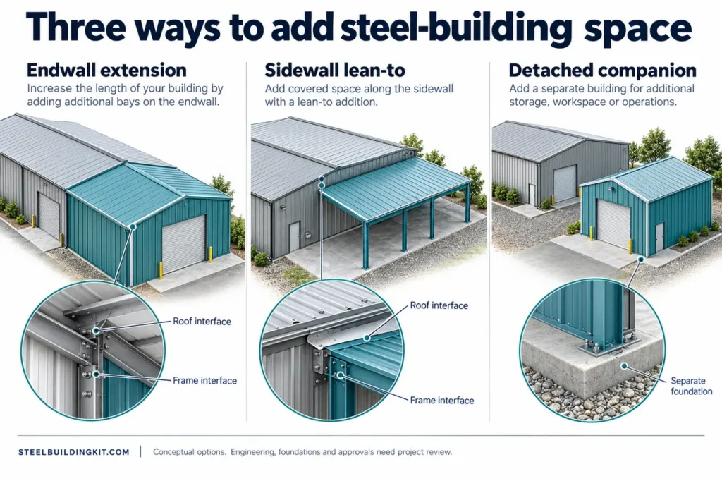 Expanding a Metal Building: Endwall Additions, Lean-Tos and Future-Proofing 3 Metal building expansion endwall lean to detached.