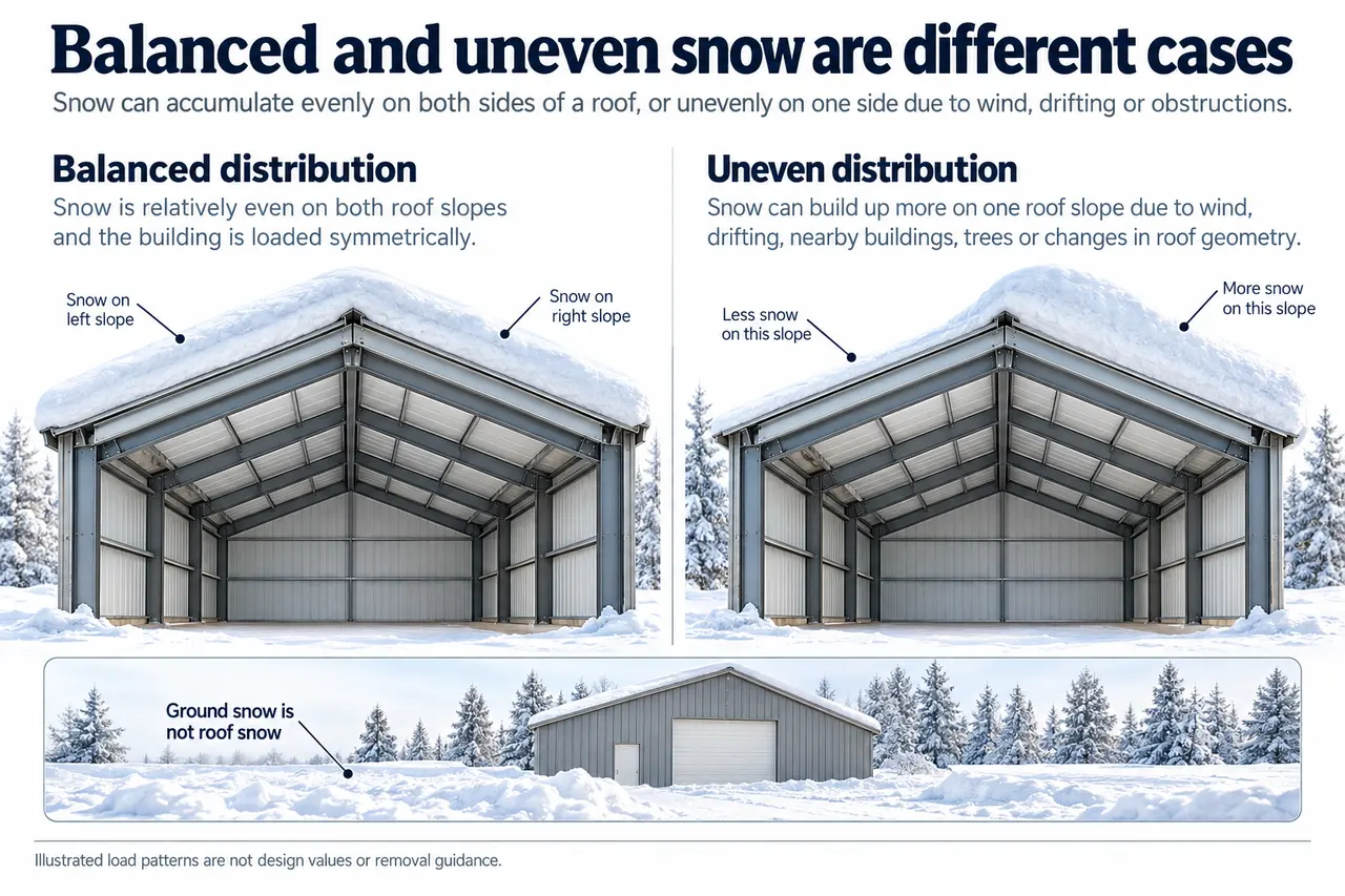 Metal Building Snow Loads: Ground vs Roof Snow, Drifts and Additions 2 Metal building ground roof balanced snow loads.