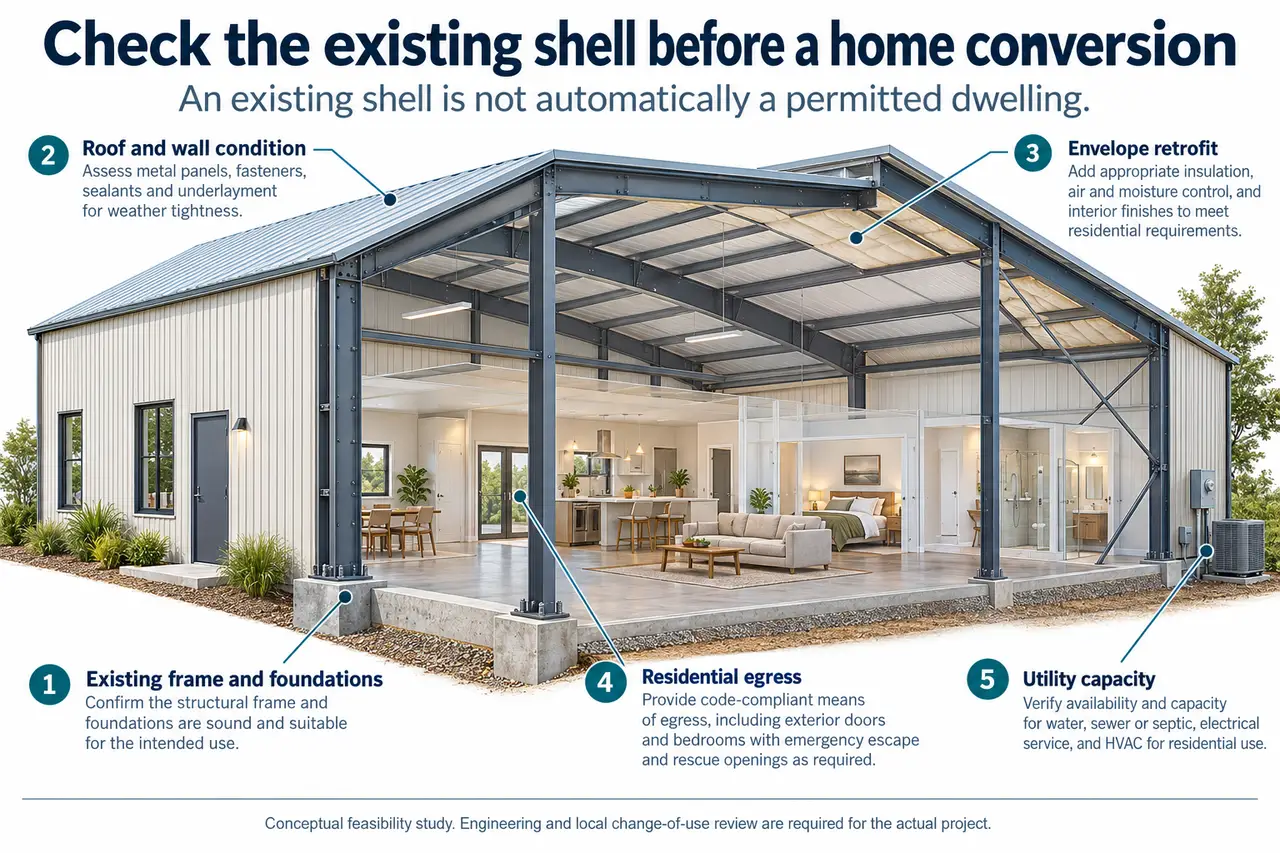 Converting a Metal Building Into a Home: Feasibility and Change of Use 1 Metal building home conversion feasibility.