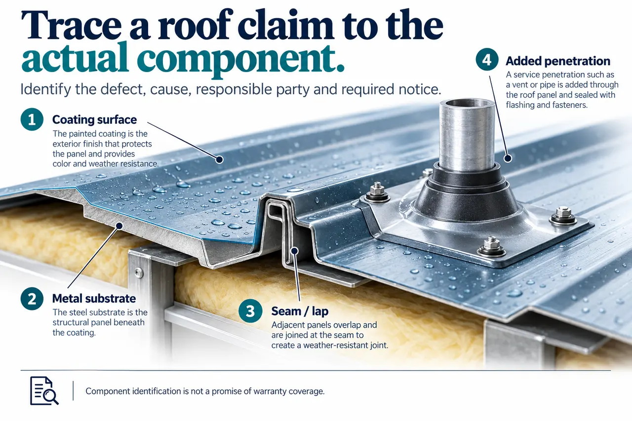Metal building roof warranty component claims.