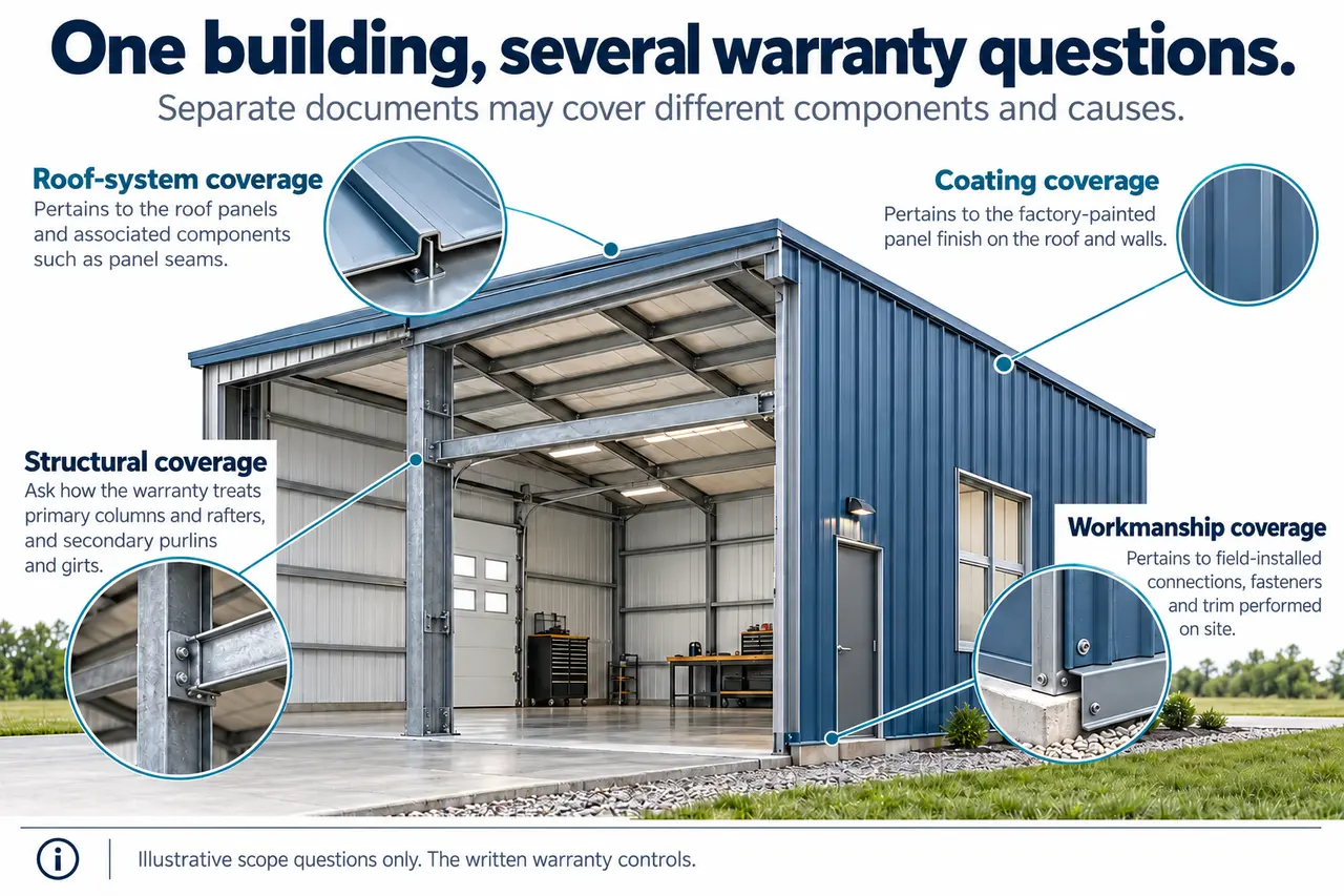 Metal building warranty structural paint workmanship.